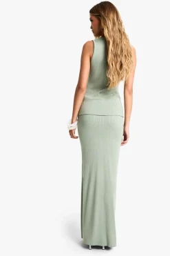 Ensemble gilet longline tricoté à côtes premium et jupe maxi