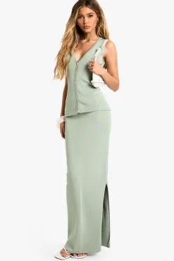 Ensemble gilet longline tricoté à côtes premium et jupe maxi