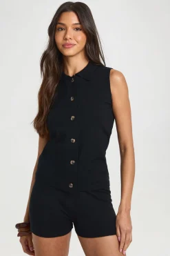 Ensemble Gilet Sans Manches À Col Et Short En Maille
