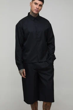 boohooMAN Ensemble Grande Taille Chemise Oversize Ample En Sergé Souple Et Jort Long Plissé<Homme Ensembles|Tout Afficher