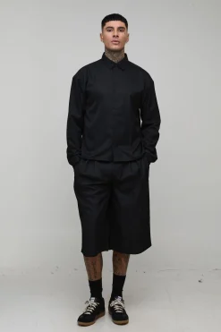 boohooMAN Ensemble Grande Taille Chemise Oversize Ample En Sergé Souple Et Jort Long Plissé<Homme Ensembles|Tout Afficher