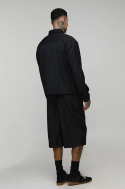 boohooMAN Ensemble Grande Taille Chemise Oversize Ample En Sergé Souple Et Jort Long Plissé<Homme Ensembles|Tout Afficher