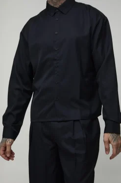 boohooMAN Ensemble Grande Taille Chemise Oversize Ample En Sergé Souple Et Jort Long Plissé<Homme Ensembles|Tout Afficher