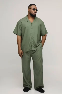 Ensemble Grande Taille Chemise Oversize Et Pantalon Décontracté En Mélange De Lin De Vacances