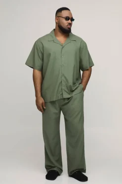 Ensemble Grande Taille Chemise Oversize Et Pantalon Décontracté En Mélange De Lin De Vacances