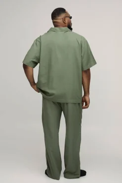 Ensemble Grande Taille Chemise Oversize Et Pantalon Décontracté En Mélange De Lin De Vacances