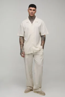 Ensemble Grande Taille Chemise Oversize Et Pantalon Décontracté En Mélange De Lin De Vacances