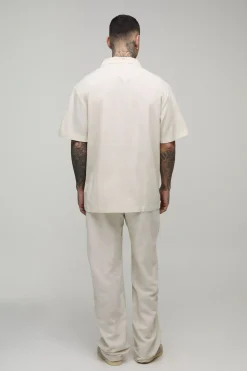 Ensemble Grande Taille Chemise Oversize Et Pantalon Décontracté En Mélange De Lin De Vacances