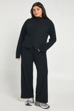 Ensemble Grande Taille Col Montant Boutonné Maille et Pantalon Coordonné