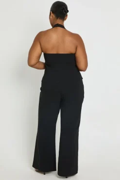 Ensemble Grande Taille Corset Dos Nu À Découpe Et Pantalon Évasé En Bengaline
