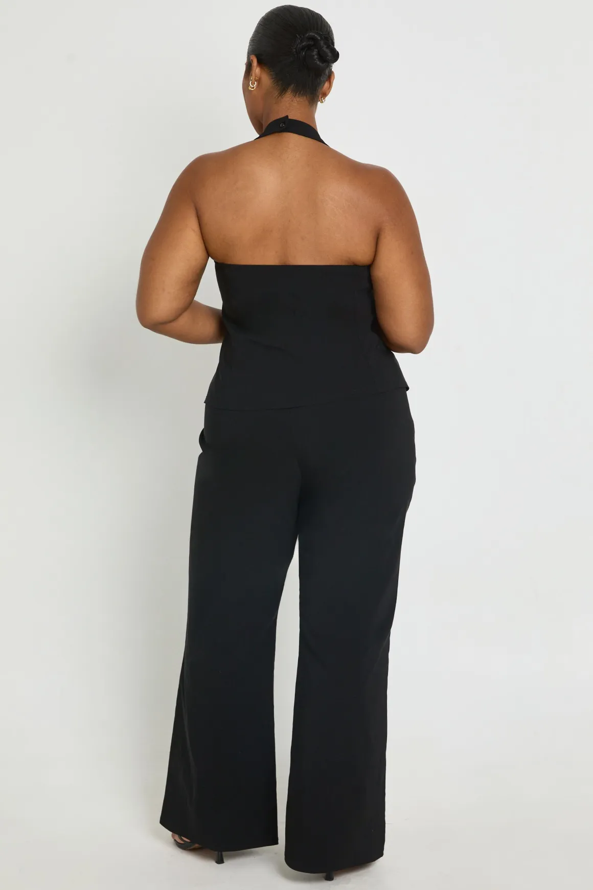 Ensemble Grande Taille Corset Dos Nu À Découpe Et Pantalon Évasé En Bengaline