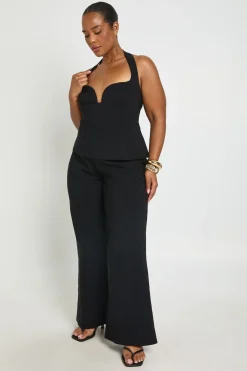 Ensemble Grande Taille Corset Dos Nu À Découpe Et Pantalon Évasé En Bengaline