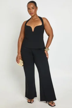 Ensemble Grande Taille Corset Dos Nu À Découpe Et Pantalon Évasé En Bengaline