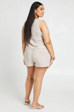 Ensemble Grande Taille Gilet Et Short En Lin À Rayures