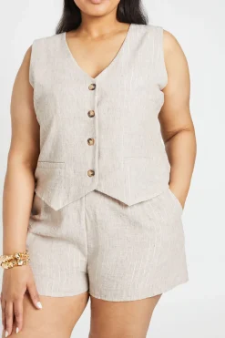 Ensemble Grande Taille Gilet Et Short En Lin À Rayures