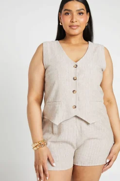 Ensemble Grande Taille Gilet Et Short En Lin À Rayures