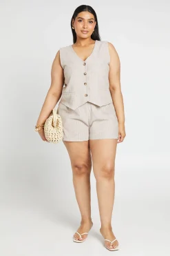 Ensemble Grande Taille Gilet Et Short En Lin À Rayures