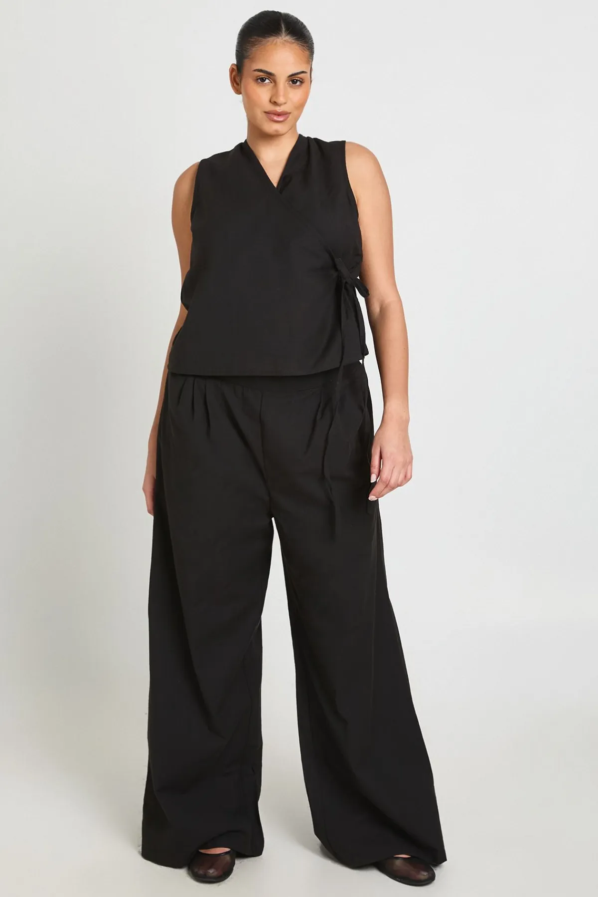 boohoo Ensemble Grande Taille Gilet Cache-cœur Ample En Lin Et Pantalon Large<Femme Ensembles