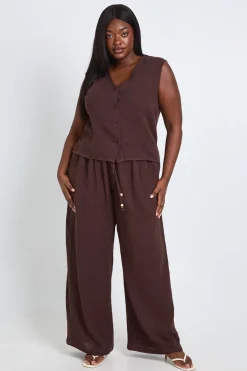 boohoo Ensemble Grande Taille Gilet En Gaze De Coton Et Pantalon À Perles<Femme Looks Chocolat|Ensembles