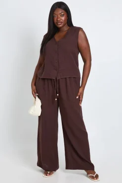 boohoo Ensemble Grande Taille Gilet En Gaze De Coton Et Pantalon À Perles<Femme Looks Chocolat|Ensembles