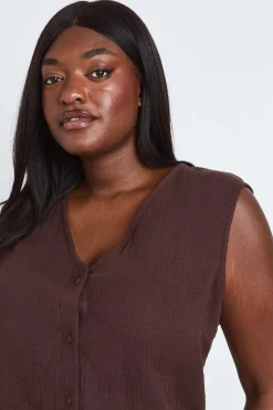 boohoo Ensemble Grande Taille Gilet En Gaze De Coton Et Pantalon À Perles<Femme Looks Chocolat|Ensembles