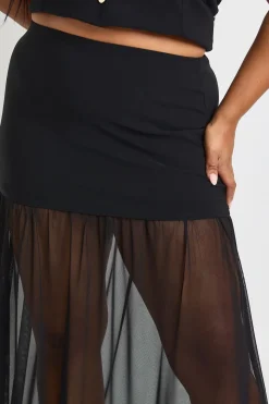 Ensemble Grande Taille Gilet À Boutons Dorés Et Jupe Avec Insert En Mesh