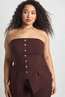 Ensemble Grande Taille Gilet Long Bandeau Super Stretch Et Pantalon Jambes Larges