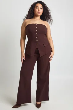 Ensemble Grande Taille Gilet Long Bandeau Super Stretch Et Pantalon Jambes Larges