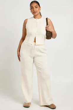 Ensemble Grande Taille Gilet en Maille Côtelée Ultra Douce et Pantalon Large Assorti