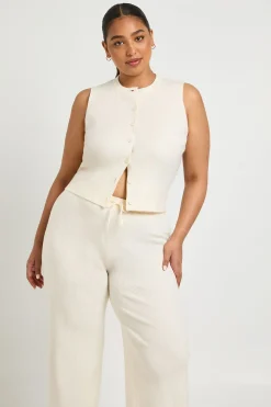 Ensemble Grande Taille Gilet en Maille Côtelée Ultra Douce et Pantalon Large Assorti