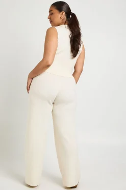 Ensemble Grande Taille Gilet en Maille Côtelée Ultra Douce et Pantalon Large Assorti