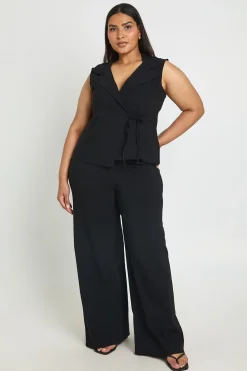 Ensemble Grande Taille Gilet Cache-cœur Col V En Bengaline Et Pantalon Large