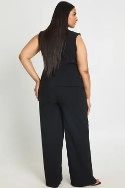 Ensemble Grande Taille Gilet Cache-cœur Col V En Bengaline Et Pantalon Large