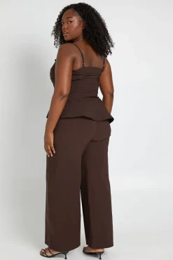 Ensemble Grande Taille Haut Asymétrique Froncé À Détails Perlés Et Pantalon Large En Bengaline