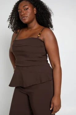 Ensemble Grande Taille Haut Asymétrique Froncé À Détails Perlés Et Pantalon Large En Bengaline