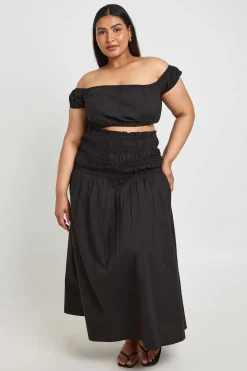 Ensemble Grande Taille Haut Bardot Et Jupe En Popeline De Coton