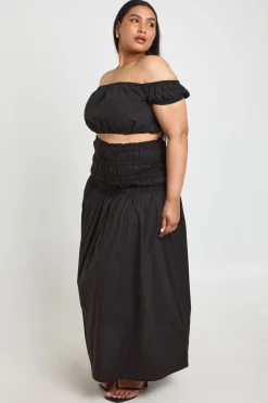 Ensemble Grande Taille Haut Bardot Et Jupe En Popeline De Coton