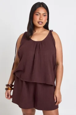 Ensemble Grande Taille Haut Caraco Et Short En Gaze De Coton Avec Liens