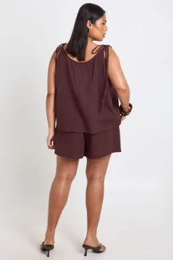 Ensemble Grande Taille Haut Caraco Et Short En Gaze De Coton Avec Liens