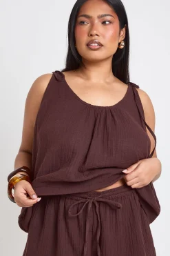 Ensemble Grande Taille Haut Caraco Et Short En Gaze De Coton Avec Liens