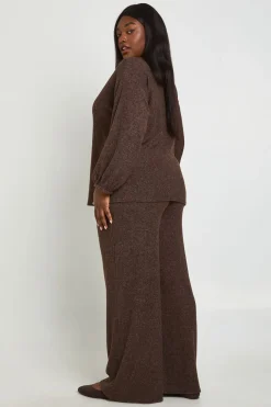Ensemble Grande Taille Haut Cache-cœur Et Pantalon Large En Maille