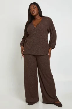 Ensemble Grande Taille Haut Cache-cœur Et Pantalon Large En Maille