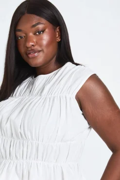 Ensemble Grande Taille Haut Col Montant Froncé Et Pantalon Jambes Larges
