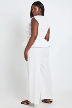 Ensemble Grande Taille Haut Col Montant Froncé Et Pantalon Jambes Larges