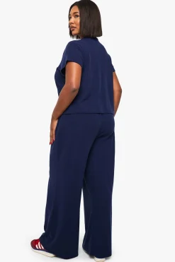 boohoo Ensemble Grande Taille Haut Côtelé Froissé À Manches Courtes Avec Boutons Et Pantalon<Femme Ensembles