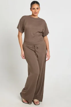 Ensemble Grande Taille Haut Court Taille Cintrée Et Pantalon Large