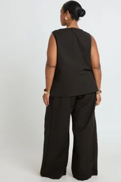 Ensemble Grande Taille Haut Col Bateau À Détails Ajourés Et Pantalon Large