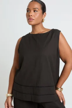 Ensemble Grande Taille Haut Col Bateau À Détails Ajourés Et Pantalon Large