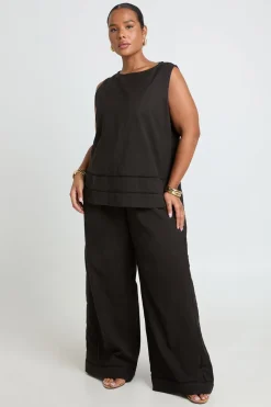 Ensemble Grande Taille Haut Col Bateau À Détails Ajourés Et Pantalon Large