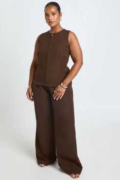 Ensemble Grande Taille Haut Col Bateau Zippé Et Pantalon Large Plissé